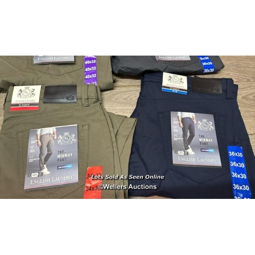 23 - X6 GENTS NEW ENGLISH LAUNDRY TROUSERS - X1 32X32 - X2 34X30 - X2 36X30 - X1 40X32 - MIXED COLOURS - ... 