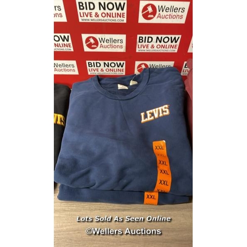 393 - 9X GENTS NEW LEVIS CLASSIC SWEATSHIRTS / MIXED SIZES, MOSTLY XXL / MAY SHOW SIGNS OF DAMP IN SOME CA... 