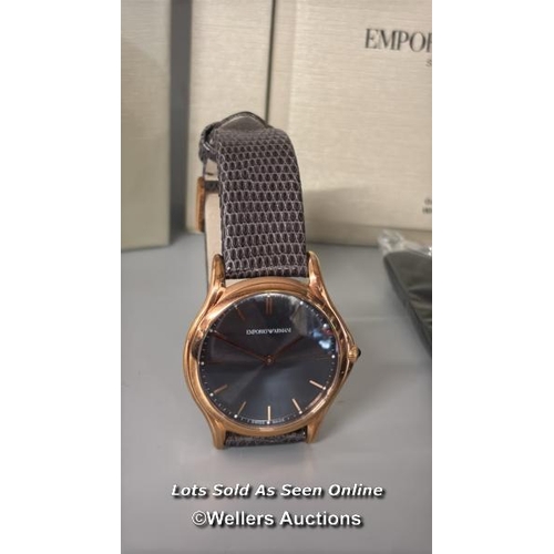 8402 - ARMANI ARS2003 LADIES WATCH WITH GREY LEATHER STRAP    / IN VERY GOOD CONDITION, HANDS NOT WORKING M... 