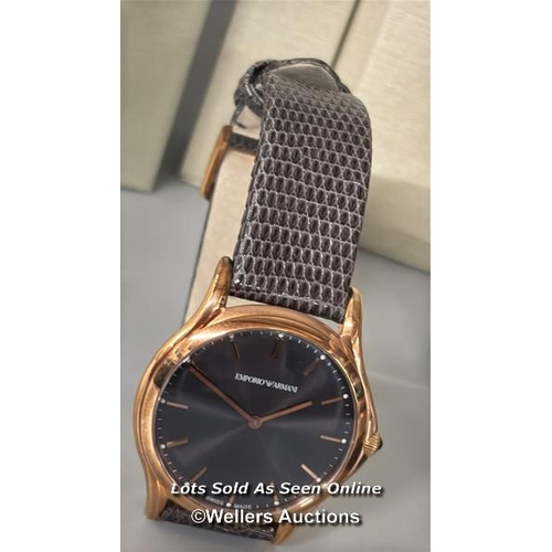 8402 - ARMANI ARS2003 LADIES WATCH WITH GREY LEATHER STRAP    / IN VERY GOOD CONDITION, HANDS NOT WORKING M... 