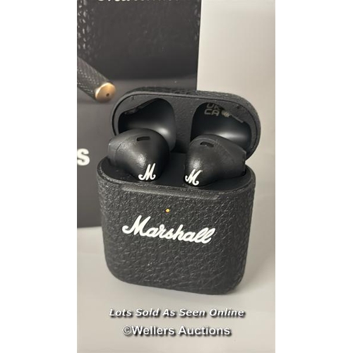 8409 - MARSHALL MINOR III WIRELESS EARBUDS IN BLACK / POWERS UP, MINIMAL SIGNS OF USE, CONNECTS TO BT, PLAY... 