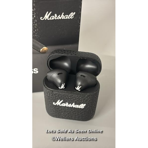 8409 - MARSHALL MINOR III WIRELESS EARBUDS IN BLACK / POWERS UP, MINIMAL SIGNS OF USE, CONNECTS TO BT, PLAY... 