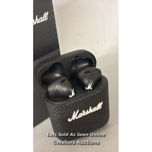 8409 - MARSHALL MINOR III WIRELESS EARBUDS IN BLACK / POWERS UP, MINIMAL SIGNS OF USE, CONNECTS TO BT, PLAY... 