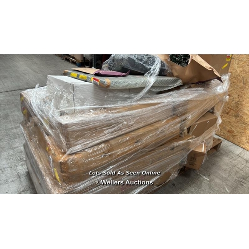 1019 - PALLET OF MIXED FLAT PACKED FURNITURE / SEE IMAGES FOR CONTENTS AND CONDITION / COLLECTION FROM DART... 