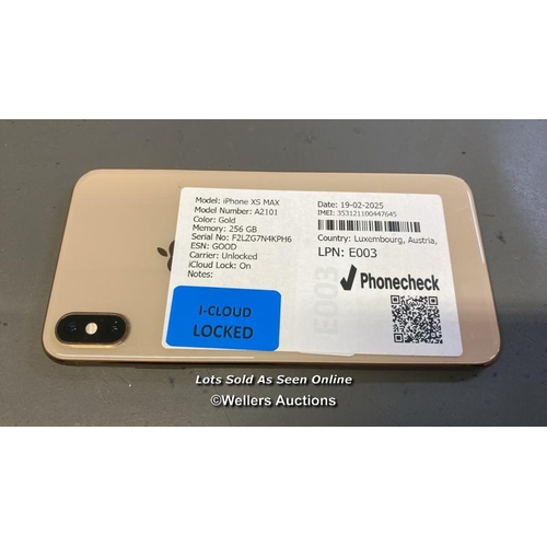 9578 - APPLE IPHONE XS MAX / A2101 / GOLD/256GB / IMEI-353121100447645 (I-CLOUD LOCKED)