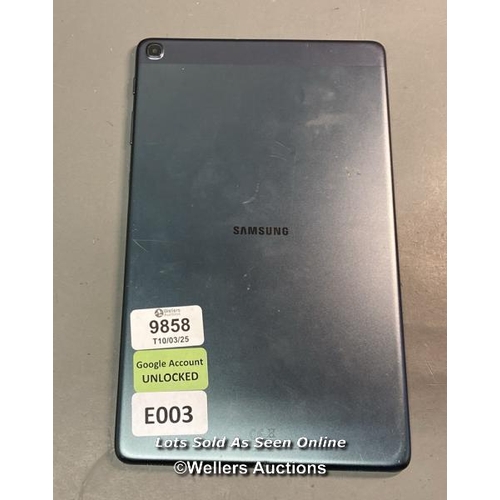 9858 - SAMSUNG TABLET MODEL-SM-T510 / S/N: R52N90KHDGV (GOOGLE ACCOUNT UNLOCKED)