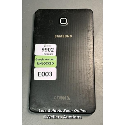 9902 - SAMSUNG TABLET SM-T285 / S/N:R52H710PW1R (GOOGLE ACCOUNT UNLOCKED)(SCREEN DAMAGED)