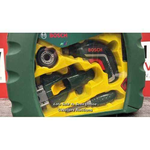 2055 - THEO KLEIN 8395 BOSCH GRAND PRIX TOOL BOX SET WITH,XOLINO CORDLESS SCREWDRIVER, RACING CAR TO ASSEMB... 