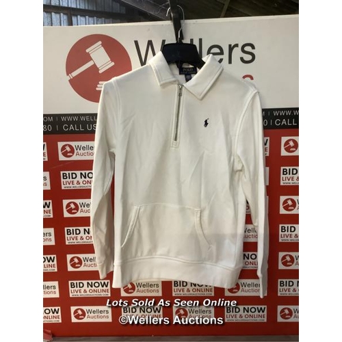 8065 - RRP: 89 - RALPH LAUREN POLO 1/4 ZIP LONG SLEEVE SWEATSHIRT / L / WHITE / SLIGHT STAIN COLLAR