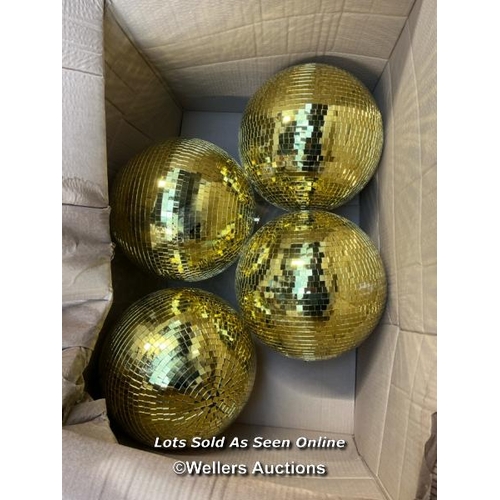 8085 - 4 X GOLD MIRRORED DISCO BALLS / SEE IMAGES