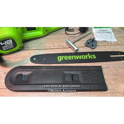 4031 - GREENWORKS 48V 36CM CORDLESS BRUSHLESS CHAINSAW + 2 X 24V (4AH) BATTERY & 2AH TWIN CHARGER BUNDLE / ... 