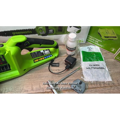 4031 - GREENWORKS 48V 36CM CORDLESS BRUSHLESS CHAINSAW + 2 X 24V (4AH) BATTERY & 2AH TWIN CHARGER BUNDLE / ... 