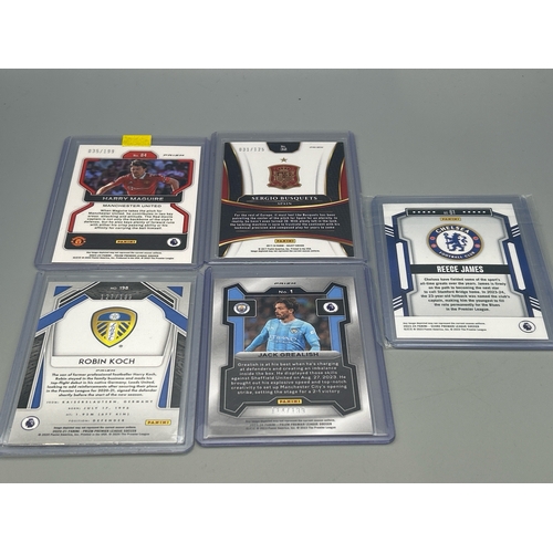 11 - Eleven Panini limited edition Football trading cards including Jack Grealish, Harry Maguire and Thia... 