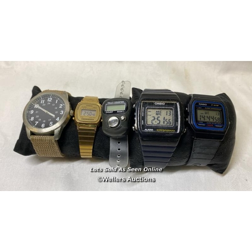 9737 - WATCH X5 INC. CASIO F-91W, CASIO LA670WE, CASIO W-215M, TALLY COUNTER, 1970'S UNITED STATES ARMY