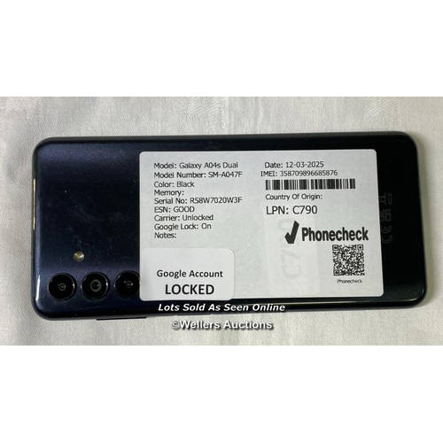 9792 - SAMSUNG GALAXY A40S DUAL/ SM-A047F/ BLACK/ IMEI-358709896685876 (GOOGLE ACCOUNT LOCKED)