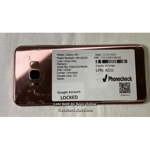 9796 - SAMSUNG GALAXY S8+/ SM-G955F/ ROSE PINK/ IMEI-359123083306636 (GOOGLE ACCOUNT LOCKED)