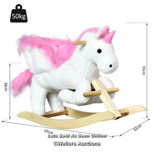 8048 - RRP: 69.99 - KIDS ROCKING HORSE UNICORN WOODEN PLUSH RIDE ON CHAIR TOY WITH MUSIC 1.5-3 YEARS / BOXE... 