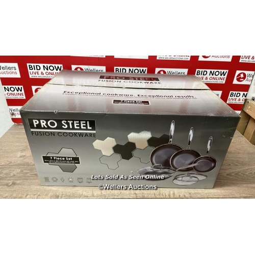 8253 - PRO STEEL FUSION 7 PIECE COOKWARE SET / APPEARS NEW AND SEALED / B34