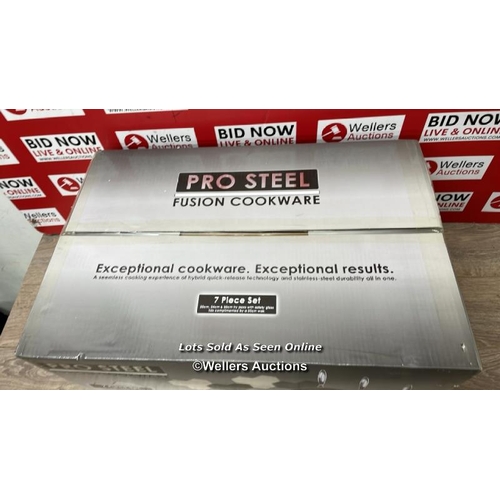 8253 - PRO STEEL FUSION 7 PIECE COOKWARE SET / APPEARS NEW AND SEALED / B34