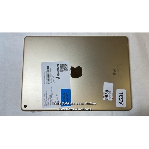 9630 - APPLE IPAD AIR 2/ A1566/ GOLD/64GB/ IMEI-DMPQQ2YG5W0 (I-CLOUD LOCKED)