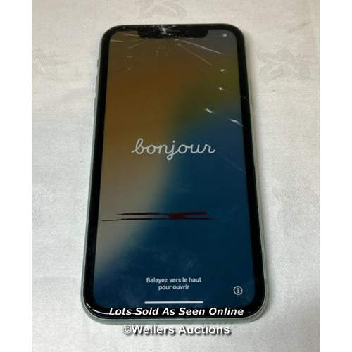 9673 - IPHONE 11/ A2111/ GREEN/128GB/ IMEI-353986105452455 (I-CLOUD UNLOCKED) (SCREEN DAMAGED)