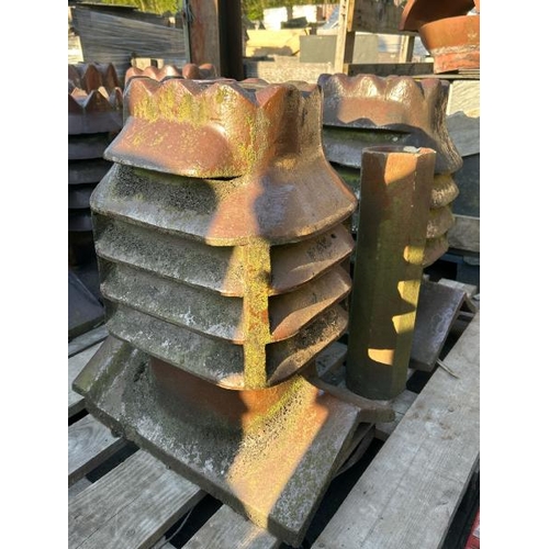 1386 - X2 Salt-glazed vented chimney ridges, measures approx 58cm H