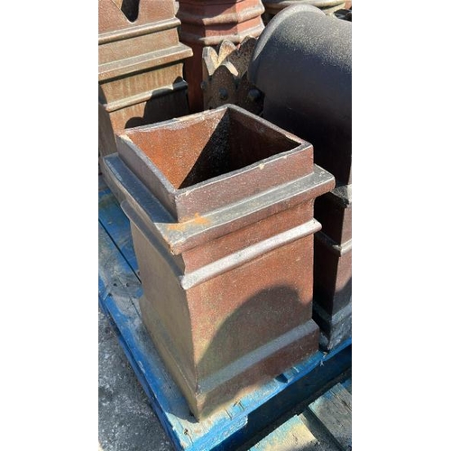 1558 - X3 Salt-glazed chimney pots on square based, tallest measures approx 80cm H