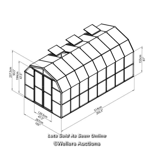 9027 - RRP: 2999.99 - CANOPIA BY PALRAM RION GREENHOUSE / SIZE: 237.5 CM H X 267 CM W X 514 CM D / 3 BOXES ... 