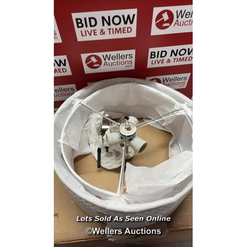 9071 - RRP: 84.99 - MERCER41 ERIKA 3-LIGHT 43CM SEMI FLUSH MOUNT / FIXTURE FINISH: SATIN NICKEL/WHITE FABRI... 