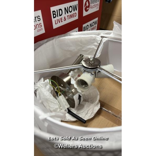 9071 - RRP: 84.99 - MERCER41 ERIKA 3-LIGHT 43CM SEMI FLUSH MOUNT / FIXTURE FINISH: SATIN NICKEL/WHITE FABRI... 