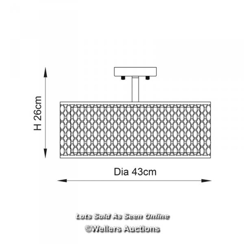 9071 - RRP: 84.99 - MERCER41 ERIKA 3-LIGHT 43CM SEMI FLUSH MOUNT / FIXTURE FINISH: SATIN NICKEL/WHITE FABRI... 