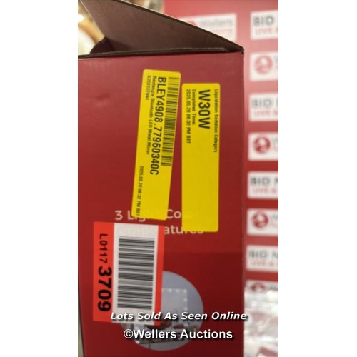 9075 - RRP: 69.99 - BLUE ELEPHANT RECTANGLE BLUETOOTH LED METAL MIRROR / FINISH: WHITE / SEE IMAGES / BOX N... 