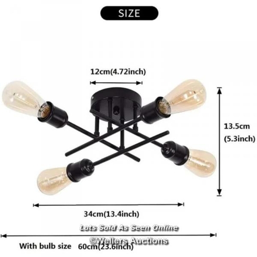 9097 - RRP: 37.99 - BLUE ELEPHANT DEMETRIONA 4-LIGHT 34CM SEMI FLUSH MOUNT / FIXTURE FINISH: BLACK / SEE IM... 