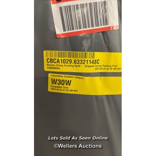 9117 - RRP: 62.99 - HAPPY LARRY MONKEY CHIMP SMOKING SPLIFF - WRAPPED CANVAS PAINTING PRINT / SIZE: 84CM H ... 