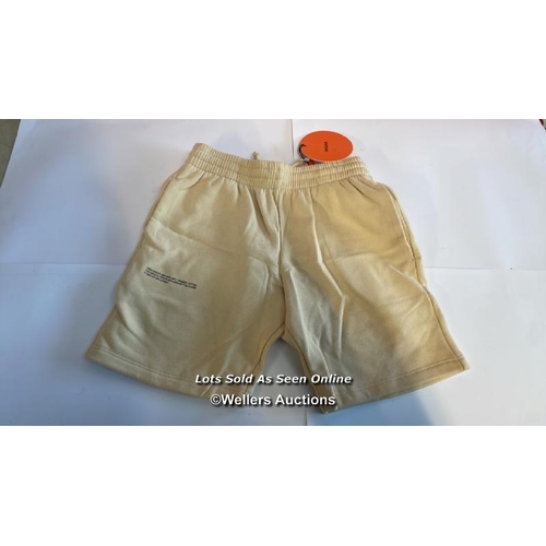 8116 - RRP: 55 - PANGAIA 365 LONG SHORTS / AGED 5-6 / SAND / NEW WITH TAGS / SOME DAMAGE SEE IMAGES / S37