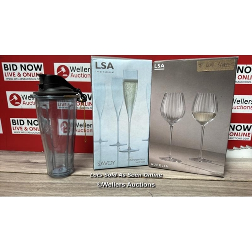 8100 - LSA INTERNATIONAL GLASSES INCL. SAVOY & AURELIA (ONE OF EACH) & VITAMIX 600ML BLENDING CUP WITH LID ... 