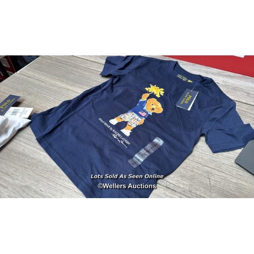 8107 - RRP: 55 - RALPH LAUREN KIDS BEAR LOGO S/SLV TSHIRT / S / NAVY / NEW WITH TAGS / SEE IMAGES / S38