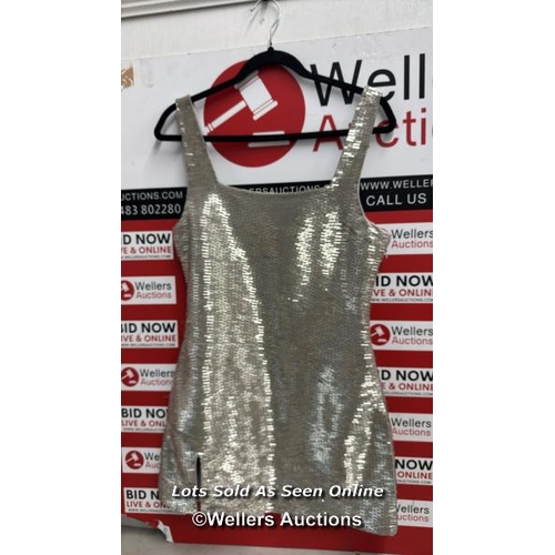 8214 - RRP: 298 - STAUD LE SABLE DRESS / M / SILVER / NEW WITHOUT TAGS / DEFECTS - SEE IMAGES / S33