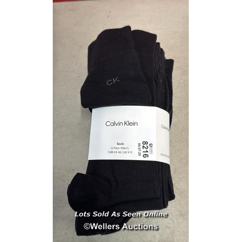 8216 - RRP: 45 - CALVIN KLEIN 6PK FLAT KNIT COTTON SOCKS / UK 9- 11 / NEW / SEE IMAGES / S33