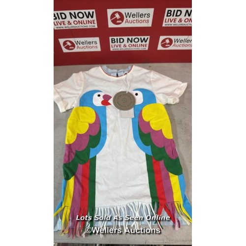 8228 - RRP: 65 - STELLA MCCARTNEY KIDS TWIN PARROT FRINGE  DRESS / 5 / NEW WITH TAGS / SEE IMAGES