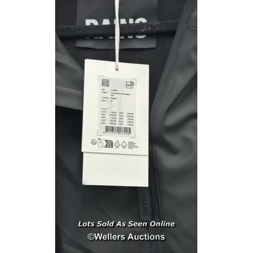 8235 - RRP: 120 - RAINS HOODED JACKET LONG / W3 STORM BREAKER / M / BLACK / NEW WITH TAGS / SEE IMAGES / S2... 