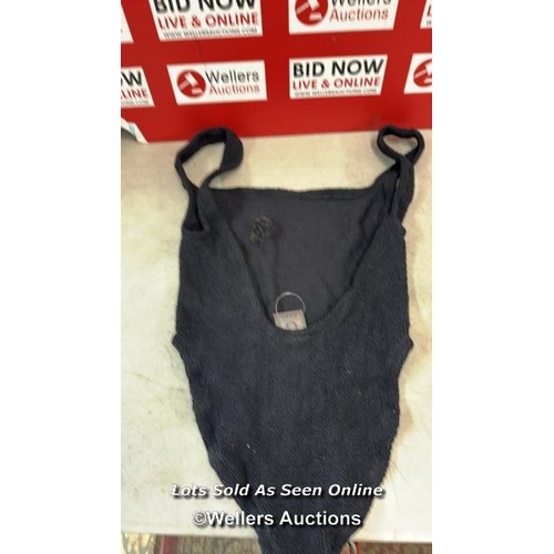 8244 - HUNZA G SQUARE NECK SWIMSUIT / ONE SIZE /  BLACK / MAY BE PRE-OWNED / SEE IMAGES / S27