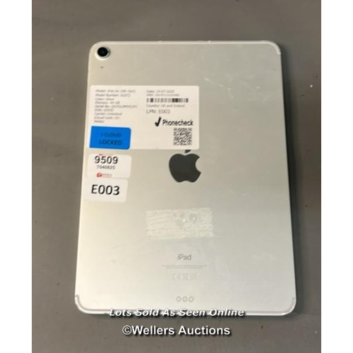 9509 - APPLE IPAD AIR (4TH GEN)/ A2072/ SILVER/ 64GB / I-CLOUD LOCKED/ IMEI: 256767116103486