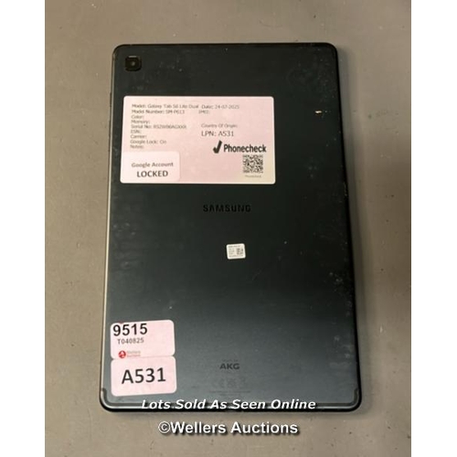 9515 - IPAD GALAXY TAB S6 LITE DUAL/ MODEL: SM-P613/ GOOGLE ACCOUNT LOCKED/ SN: R52WB0AGXXR