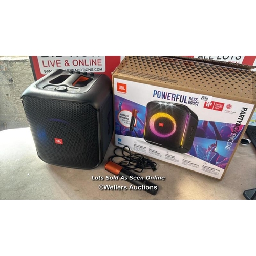 2999 - JBL PARTYBOX SPEAKER WITH MICROPHONE / POWERS UP / CONNECTS TO BLUETOOTH & PLAYS MUSIC / VIEW, BID A... 