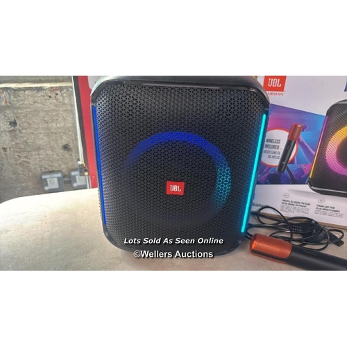 2999 - JBL PARTYBOX SPEAKER WITH MICROPHONE / POWERS UP / CONNECTS TO BLUETOOTH & PLAYS MUSIC / VIEW, BID A... 