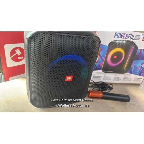 2999 - JBL PARTYBOX SPEAKER WITH MICROPHONE / POWERS UP / CONNECTS TO BLUETOOTH & PLAYS MUSIC / VIEW, BID A... 