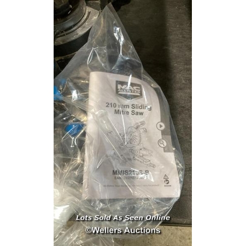 1112 - MAC ALLISTER 1500W 220-240V 210MM CORDED COMPOUND MITRE SAW / VIEW, BID AND BUY IN THE ROOM, THEN TA... 