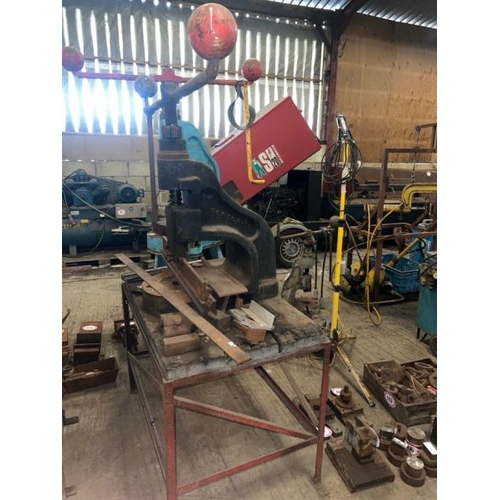 100 - NORTON DB6 FLY PRESS ON WORK BENCH WITH ASSOCIATED PRESS TOOLING