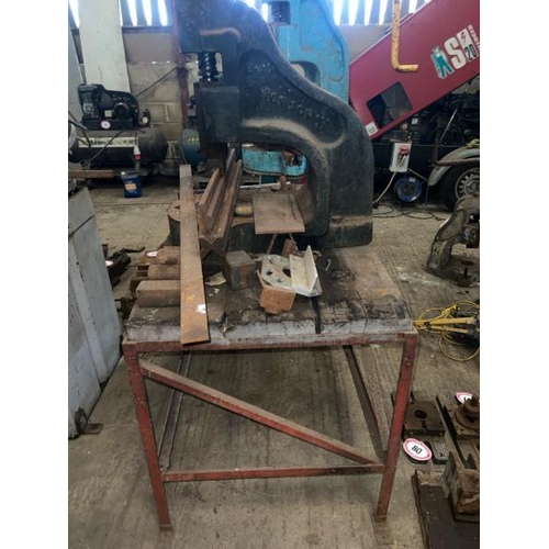 100 - NORTON DB6 FLY PRESS ON WORK BENCH WITH ASSOCIATED PRESS TOOLING